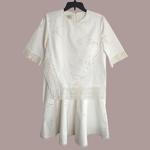 Stella McCartney Lace Eyelet Crew Neck Cotton Shift Mini Dress White 42 US 8 - Picture 1 of 17